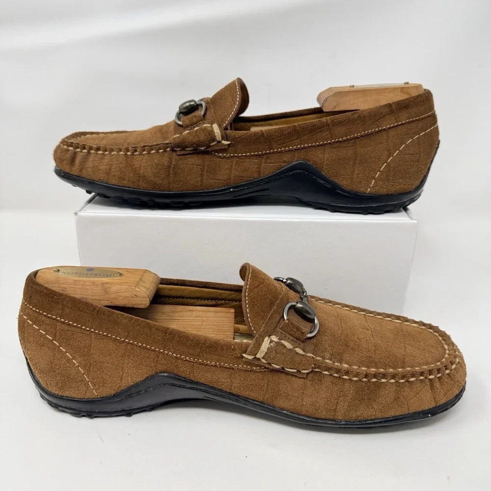 Martin Dingman Croc Embossed Suede Bit Loafers Mens 8.5 M Brown Cognac Driving